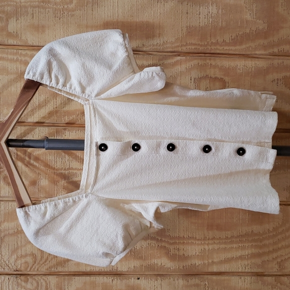 Madewell Tops - Madewell Ivory Square Neck Button Front Puff Sleeve Top Size M